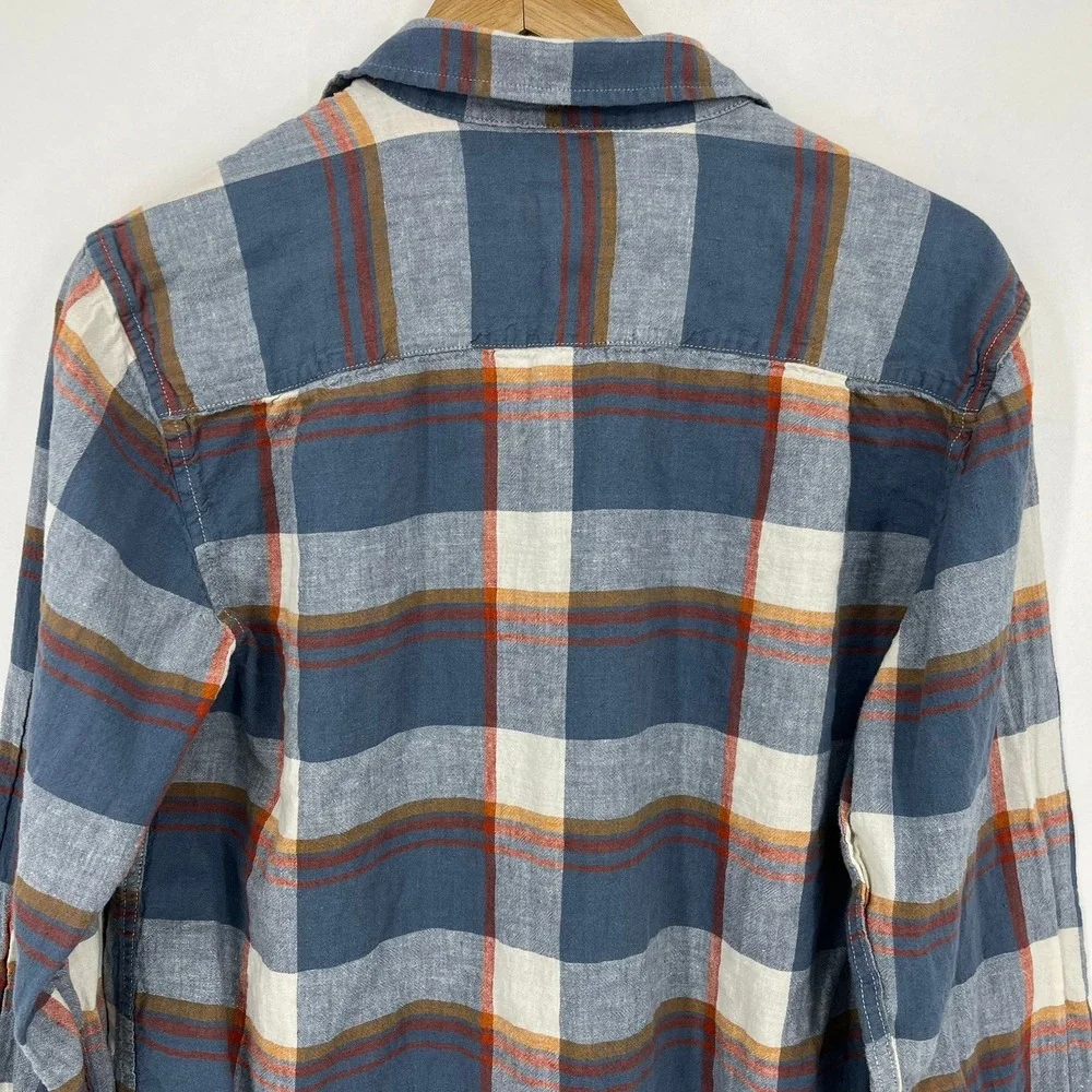 Pendleton Mens Blue Orange Plaid Linen Rayon Button‎ Down Shirt Size M